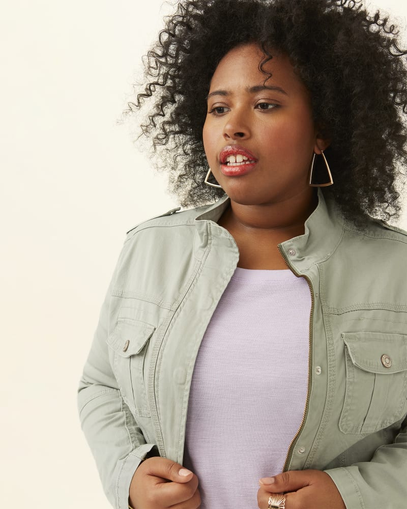 Front of plus size Kylie Utility Jacket by Kensie | Dia&Co | dia_product_style_image_id:184296